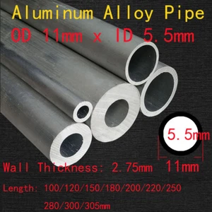 OD 11mm Aluminum Alloy Round Pipe ID 5.5mm Hollow Straight Tube 100mm-305mm Long - Bild 1 von 2
