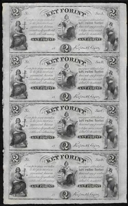 Uncut Sheet of FOUR $2 Key Forint Banknotes To Finance Hungary Rebellion of 1848 - Picture 1 of 2