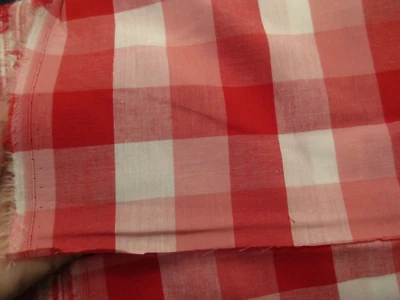 Red  & White Large Check Gingham Plaid Fabric 1 & 1/8th" Squares 6.4 Yards - Image 1 of 4