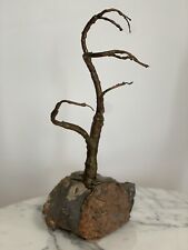 Vintage Midcentury Modern MCM copper bonsai tree sculpture on rock base