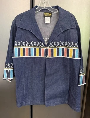 Bob Mackie Women's S Wearable Art  Denim Jacket Embroidered Multicolored - Image 1 of 4