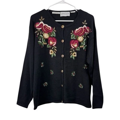 Cárdigan suéter vintage Jantzen L/XL bordado a mano Cottagecore abotonado Foto 1 de 4