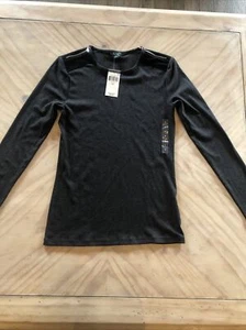 Lauren Ralph Lauren anthrazitfarbenes Top mit Reißverschluss und Kunstleder-Schulteraufnäher ~ neu mit Etikett - Bild 1 von 4