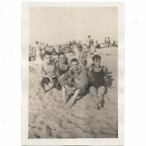 Handsome 1930s Men In Swimsuits Embracing Block Island Beach RI Vintage Photo - Picture 1 of 4