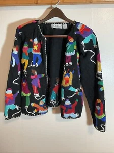 Maglione pattinatore ghiaccio Bellepinte donna M Natale bottoni davanti vintage - Foto 1 di 5