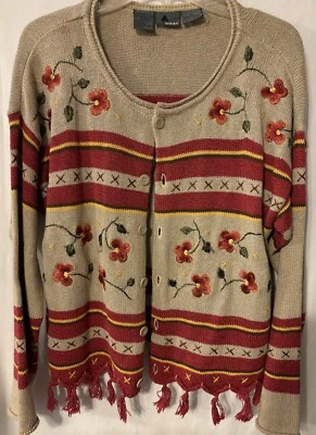 Cárdigan Lizwear Para Mujer Mediano Bordado Flores Femenino Vintage Look Otoño Foto 1 de 4