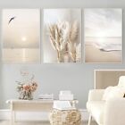 1X(3Pcs Beige Grass Sunset Beach Palm Tree Canvas Painting Nordic Posters And Pr