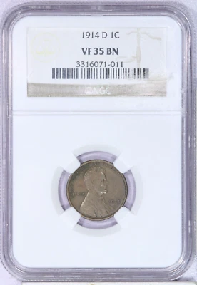 1914-D Lincoln Wheat Cent 1c NGC VF35 - Image 1 of 2
