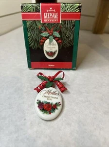Hallmark Mother Christmas Ornament 1991 Porcelain Floral Roses Tin Bow  - Picture 1 of 5