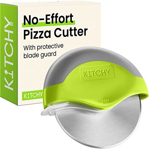 Pizza Cutter Wheel Slicer with Protective Blade Guard Ergonomic Handle (Green)