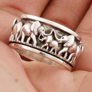 Elephant 925 Sterling Silver Spinner Ring, Meditation Fidget Modern Animal Ring - Picture 1 of 4