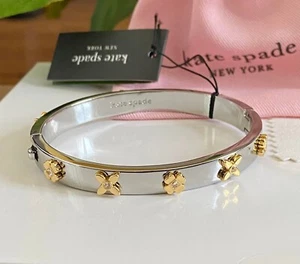 Signed Kate Spade New York Heritage Bloom Hinged Bangle Silver Gold £135 New - Picture 1 of 8