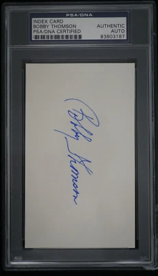 BOBBY THOMPSON SIGNED INDEX CARD WITH PSA AUTHENTIC SLABBED AUTO - Image 1 of 2