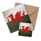 1 x Greeting Card & Coaster Set - Distressed Wales Welsh Dragon Flag #56016