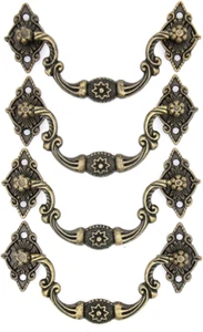 4 Pcs Vintage Antique Brass Bail Pull Handle for Wooden Drawer Cabinet Cupboard, - Picture 1 of 12
