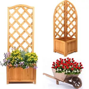Wooden Garden Wheelbarrow Planter Flowerpot Box Trellis Support Patio Lattice - Picture 1 of 16