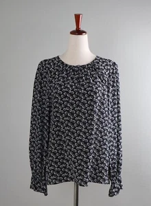 REBECCA TAYLOR $290 Black White Floral 100% Silk Popover Blouse Top Size 8 - Picture 1 of 6