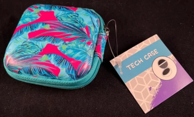 Tech Case - Estuche para auriculares - Lados rígidos - Cremallera - Almacenamiento con cable - Verde azulado tropical* Foto 1 de 3