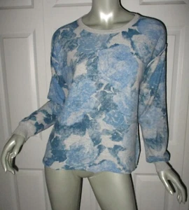 Sundance blau & weiß Blumenmuster Rundhalsausschnitt Langarm High-Low Pullover Small - Bild 1 von 6