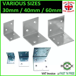 Galvanised Corner Brace 90 Degree Angle Bracket Joist Timber Mending 30/40/60mm - Picture 1 of 4