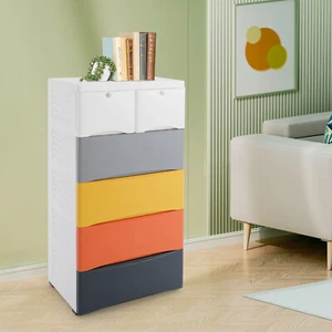 5-Tier Plastic 5 Drawers Dresser Storage Cabinet Bedroom Chest Closet Organizer - Picture 1 of 21