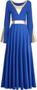 Women Metallic Color Block Liturgical Praise Dance Large, Royal Blue + Gold  - Picture 1 of 6