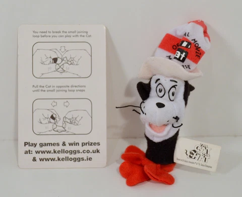 2003 Cat in the Hat 4" Kellogg's Cereal EUROPE Plush Finger Puppet Dr Seuss Cover