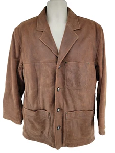 The Territory Ahead Leather Jacket Size L Brown Flannel Lined Marbled Aged Look - Picture 1 of 9