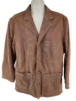 The Territory Ahead Leather Jacket Size L Brown Flannel Lined Marbled Aged Look - Image 1 of 4