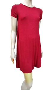 Short Dress Size 10 - Wine Red Short Sleeve Stretch Jersey Mini- Look of the Day - Picture 1 of 6