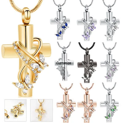 Collar conmemorativo colgante urna cruz oración mariposa cristal para cenizas de cremación Foto 1 de 2