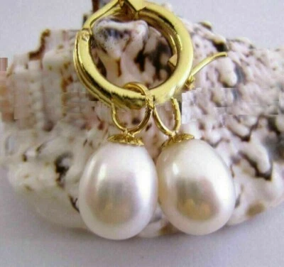 Enorme pendiente de aro de perlas blancas Akoya japonesas AAA+10-12 mm oro amarillo de 14 k F Foto 1 de 4