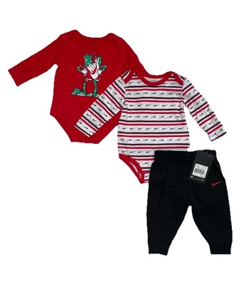 Nike Baby Boy Jogger Set, 2 Bodysuits & Black Joggers, XMAS EDITION; Newborn-9M - Image 1 of 4
