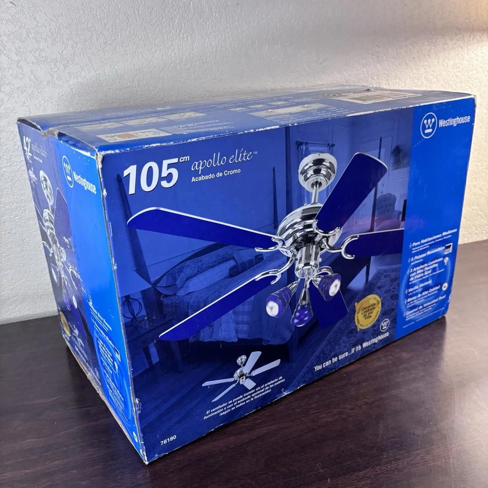 42" 5 Blade Chrome Finish with Blue Blades Westinghouse Apollo Elite Ceiling Fan - Image 1 of 4