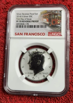 2018 s silver reverse proof Kennedy half dollar NGC PF 70 First Day of Issue - Image 1 of 2