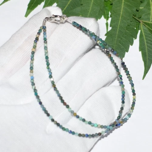 Naturale Azzurrite Gemma 925 Argento Sterling 8 " 2 Strato Bracciale Valentine - Immagine 1 di 4