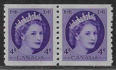 Canada Coil Stamps — Pair — 1954, Elizabeth II #347 MNH Ref. 1955 - Image 1 of 2