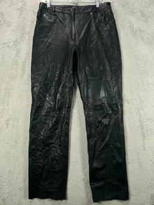 Vintage Whet blau gefütterte Lederhose Größe 14 90er schwarz Lederhose gerade 32 x 32 - Bild 1 von 13