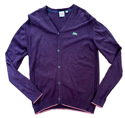 Cárdigan Lacoste Live Para Hombre Talla 5 Borgoña Vino Botón Suéter Cuello en V Algodón Foto 1 de 4