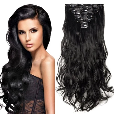 Clip in Extensions Haarteile Echthaar Schwarz 60cm 140g vollvoluminös - Bild 1 von 2