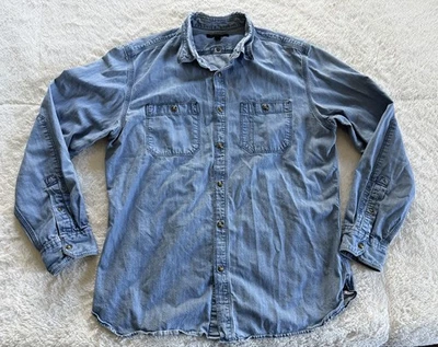 Banana Republic Slim Fit Mens Large Blue Denim Western Pearl Snap Casual Shirt  - Image 1 of 4