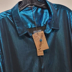 NWT Paul Jones PJ Button Up Shirt Mens Metallic Electric Blue Retro Sz 2XL - Picture 1 of 13