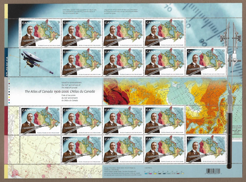 Canada Stamps -Full Pane of 16 -Atlas of Canada Centenary -Sc. #2160 MNH - Image 1 of 1