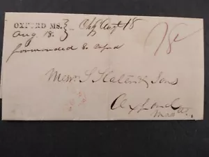 Massachusetts: Oxford 1829 cubierta reenviada sin estampillas, LÍNEA RECTA NEGRA - Imagen 1 de 3