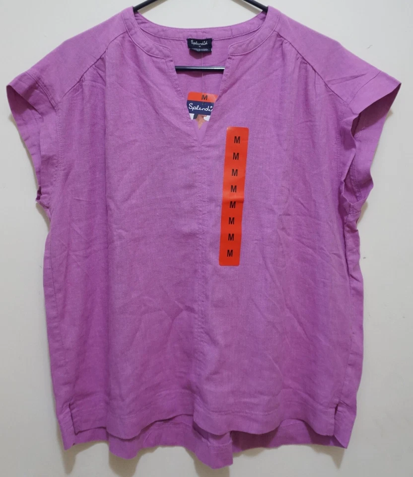 Splendid Women's Split Neck Cap Sleeve Blouse Purple Size M