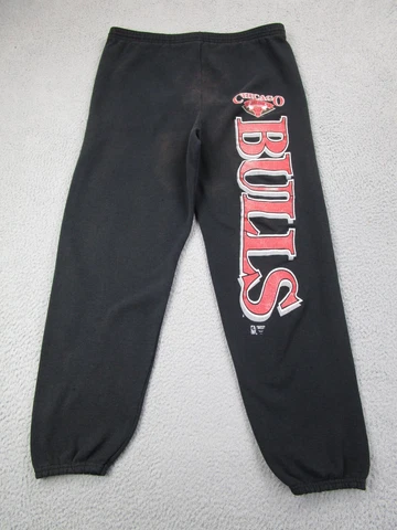 VINTAGE Chicago Bulls Pants Mens M Black Red Sweatpants 90s Distressed Grunge Cover