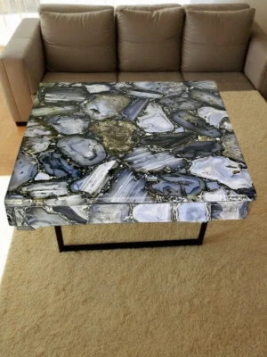 Agate Top Square Coffee Side Table Handmade Cafeteria Decrative Hallway Tables - Image 1 of 4