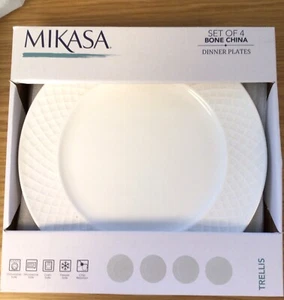 Mikasa Bone China Spalier weiß Abendessen 4 Teller Set 10,75" NEU in Box! - Bild 1 von 7