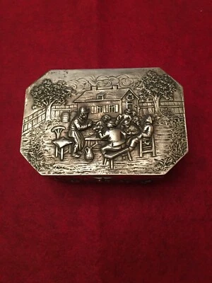 Антикварная голландская/немецкая шкатулка для безделушек из серебра 800 пробы - Изображение 1 из 4