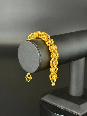 Brazalete de cadena bizantina chapado en oro tailandés de 24 k - 1,38 oz, base de latón, 7 pulgadas BR02 Foto 1 de 4